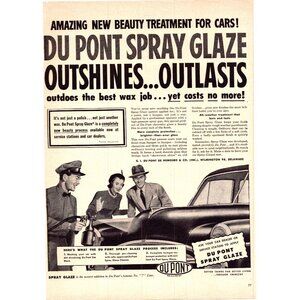1950 Dupont Spray Glaze Car Wax Coating Vintage Print Ad 50s Man Cave Wall Art